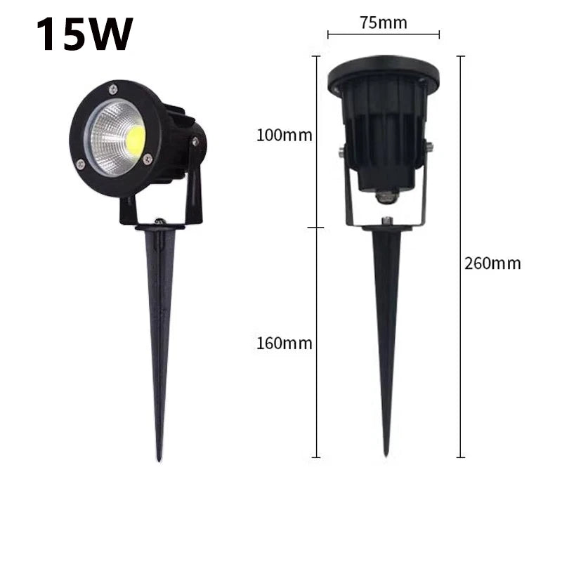 LED Garden Lawn Lamp 5W 10W 15W Outdoor Waterprof IP65 220V110V12V24V Landscape Spike Bulb Garden Path COB Lawn Spotlights