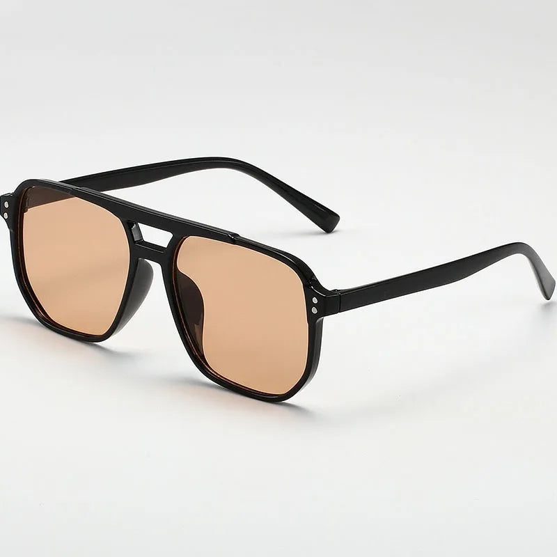 Vintage Men Women Big Sunglasses Men Square Shades Brand Designer Unisex Sun Glasses Black Lense Male Female Sunglasses UV400 with a sleek black frame and brown tinted lenses for stylish UV400 protection.