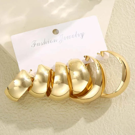 6Pcs/Set Vintage Gold Color Big Circle Hoop Earring Set for Women Exaggerated Metal Geometric Dangle Earrings Jewelry Gifts