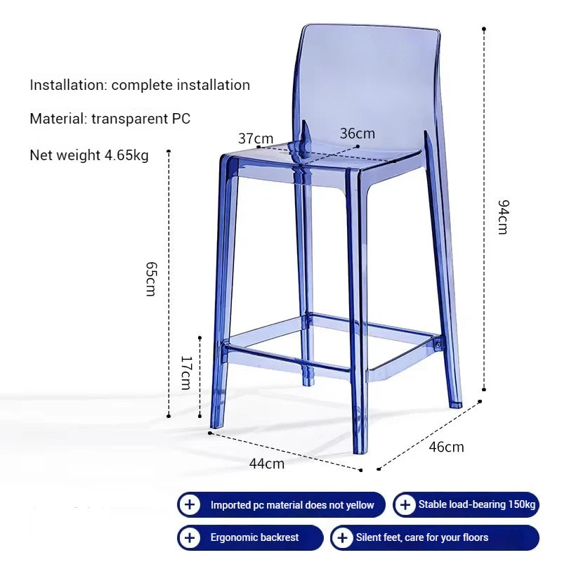 High Dining Bar Chairs Office Nordic Accent Velvet Bar Stools Luxury Transparent Acrylic Design Banqueta Home Furniture HBBC