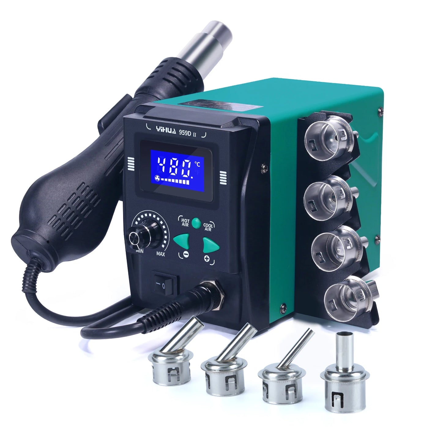 YIHUA 959D-II 700W Rework Station with Easy Plug-pull Nozzles Hot Air Gun Welding Station Digital Temperature Calibration