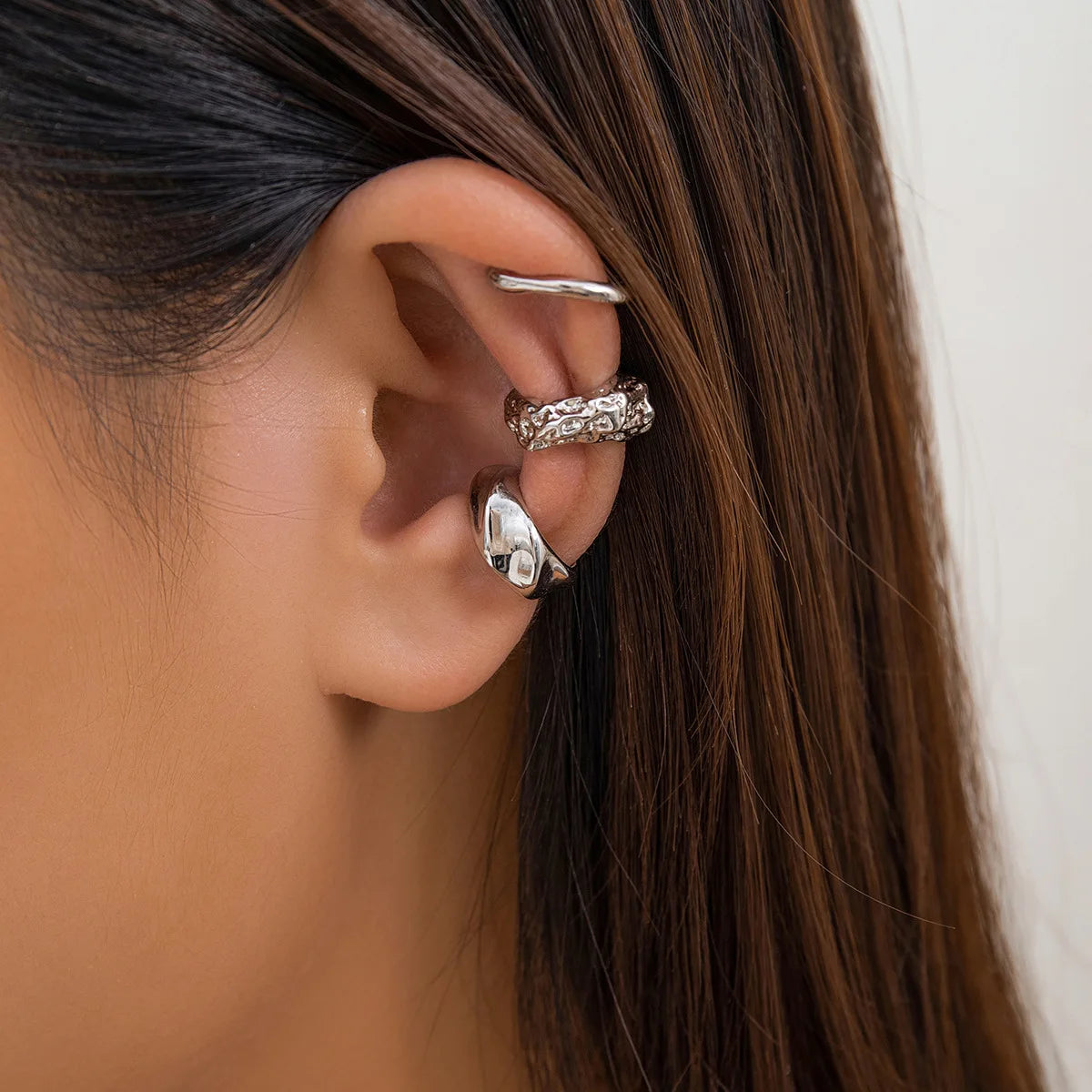 3Pcs/set Metal Chunky No Piercing Clip Earrings Geometric Ear Cuff Earrings for Women Ladies Party Girls Y2K Jewelry 2024 Trendy