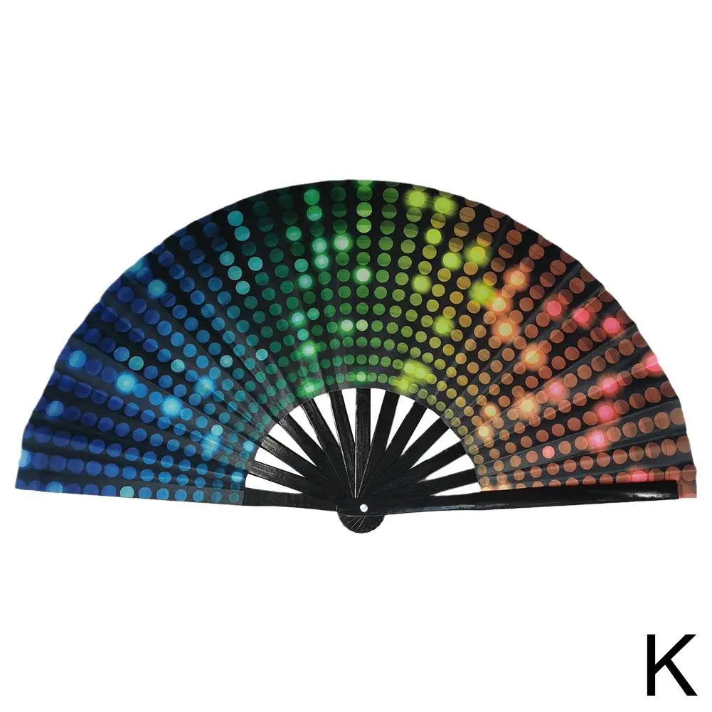 33cm Large Folding Hand Rave Fan Chinease/Japanese Gradient Colorful Reflective Foldable Fan Music Festival Fan Dance Fan Gifts