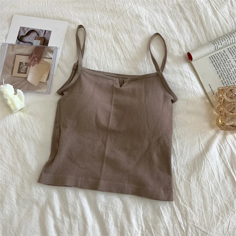 Sexy Solid Color Camisole Underwear Sleeveless For Women Summer Tube Tops Black Girls Soft Bustier Lingerie Tank V-neck Top Vest