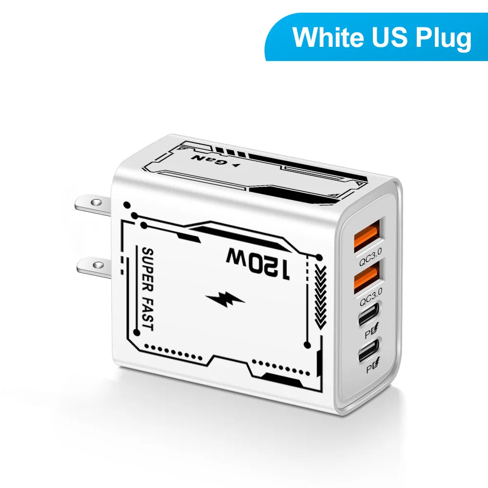 120W PD USB Charger Fast Charging Type C Mobile Phone Adapter For iPhone 15 Pro Samsung Quick Charge 3.0 EU/US Plug Wall Charger