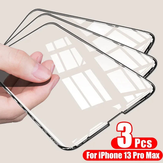 3PCS Full Cover Tempered Glass for iPhone 16 15 14 13 12 11 Pro Max Screen Protector for iPhone 16e 13 12 Mini X XR XS SE 2020