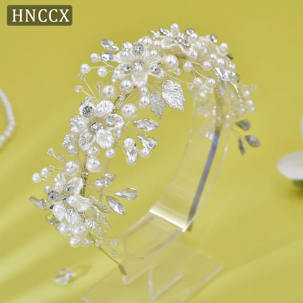 HNCCX Silver Color Alloy Leaves Hair Accessories For Elegant Girls Bride Wedding Hair Jewelry Pearl Headpieces Gift CP603