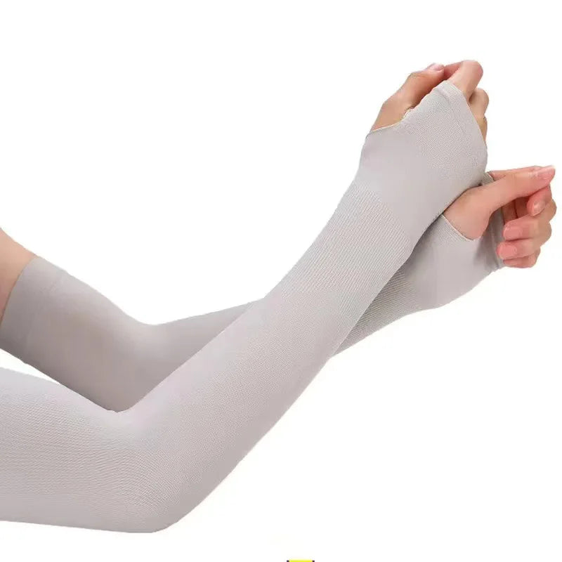 Summer Ice Silk Arm Sleeves Riding Sports Sunscreen Arm Cuff Sleeve Fishnet Fingerless Long Gloves Black Punk Rock Mesh Glove