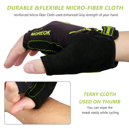 MOREOK Bike Gloves Breathable 5mm Gel Pads MTB Mountain Road Bicycle Gloves Shock-absorbing Half Finger Cycling Gloves Men Women