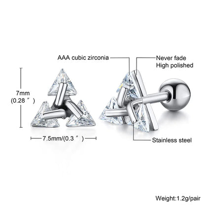 Men Stud Earring,Triangle Pierced Crystal Zircon Stud Earrings,Stainless Steel Tiny Minimalist Studs for Mens Women Jewelry