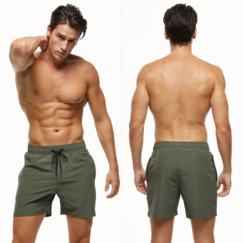 Escatch Brand 2025 Men's Stretch Swim Trunks Quick Dry Beach Shorts With Zipper Pockets and Mesh Lining