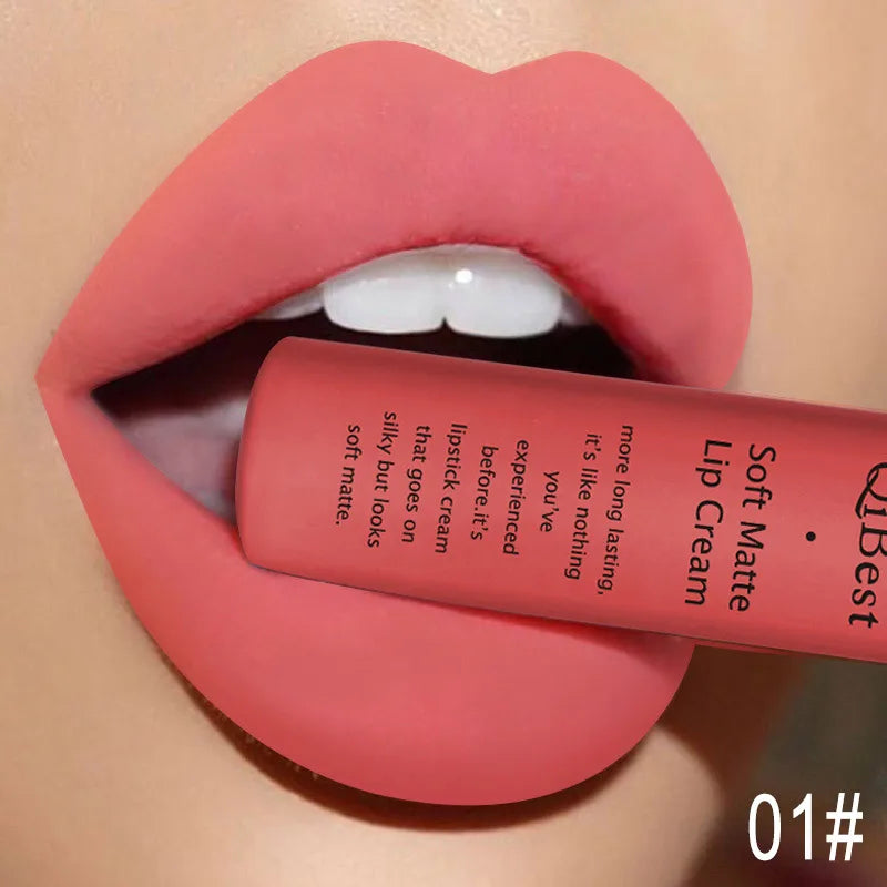 QIBEST Brand 34 Colors Waterproof Matte Nude Lipstick Lipkit Pigment Dark Red Black Long Lasting Lip Gloss Women Makeup Lipgloss