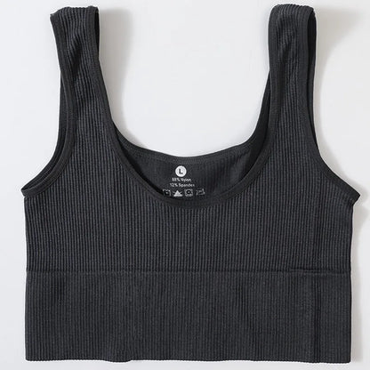 Women Tank Top Ribbed Crop Tops Female Seamless Underwear Wireless Bras Sexy Lingerie Girls Fitness Camis O-neck Sports Camisole