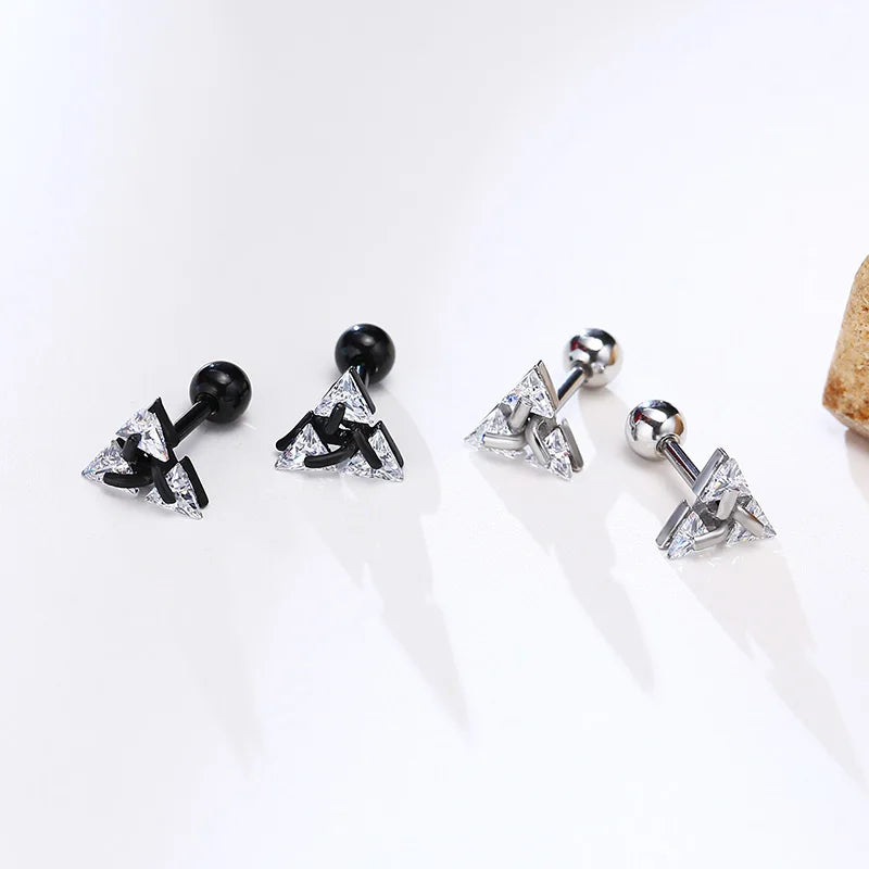 Men Stud Earring,Triangle Pierced Crystal Zircon Stud Earrings,Stainless Steel Tiny Minimalist Studs for Mens Women Jewelry