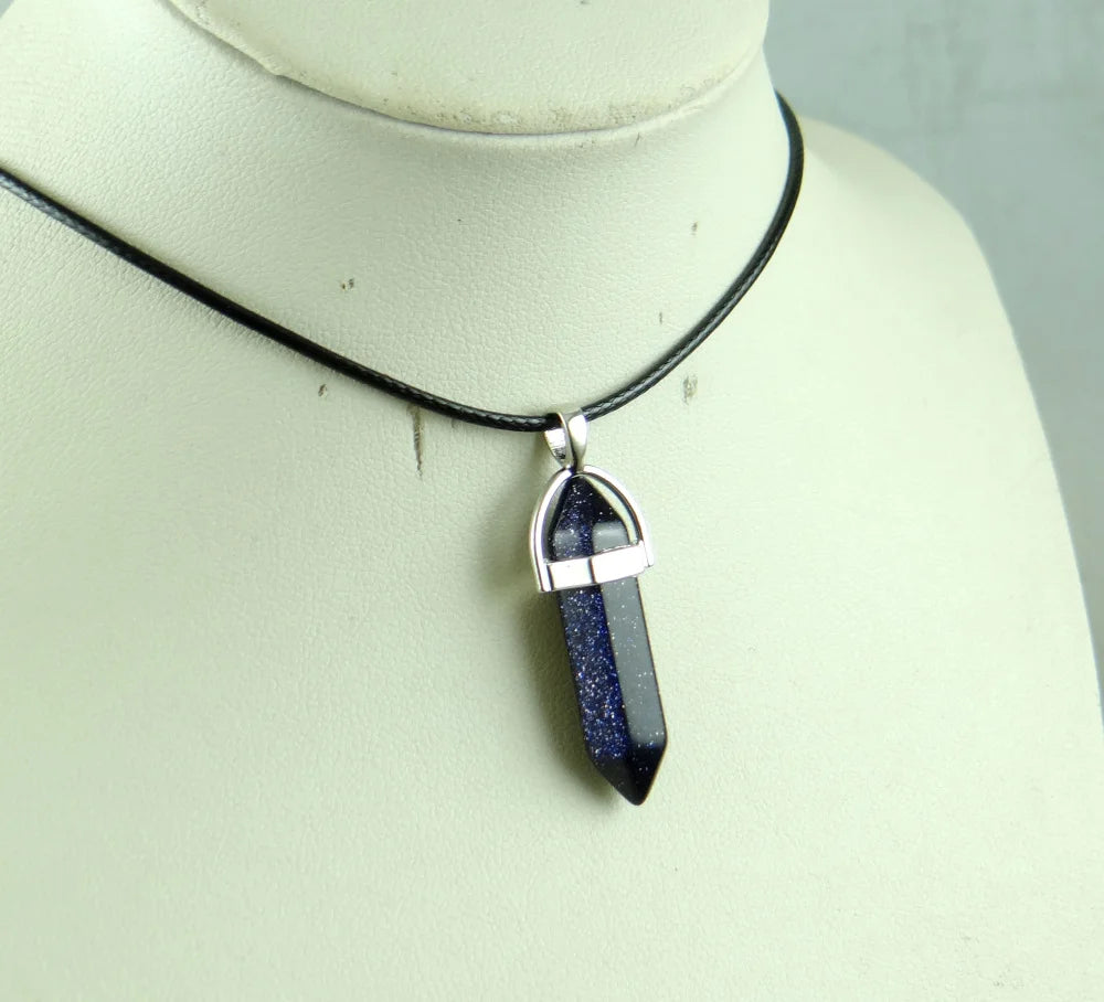 Natural stone Quartz crystal Turquoise tiger eye aventurine Hexagonal column pendulum Pendant for diy Jewelry making necklace