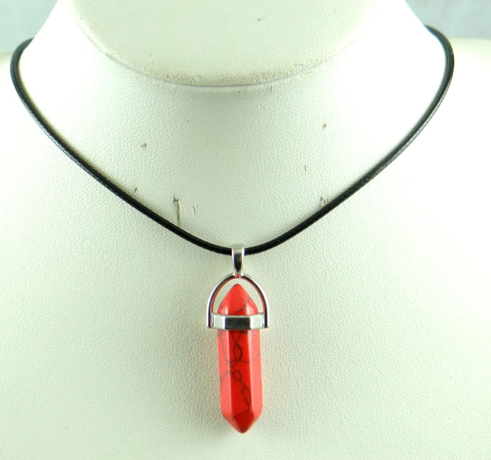 Natural stone Quartz crystal Turquoise tiger eye aventurine Hexagonal column pendulum Pendant for diy Jewelry making necklace