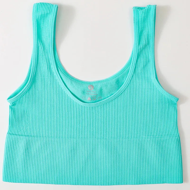 Women Tank Top Ribbed Crop Tops Female Seamless Underwear Wireless Bras Sexy Lingerie Girls Fitness Camis O-neck Sports Camisole