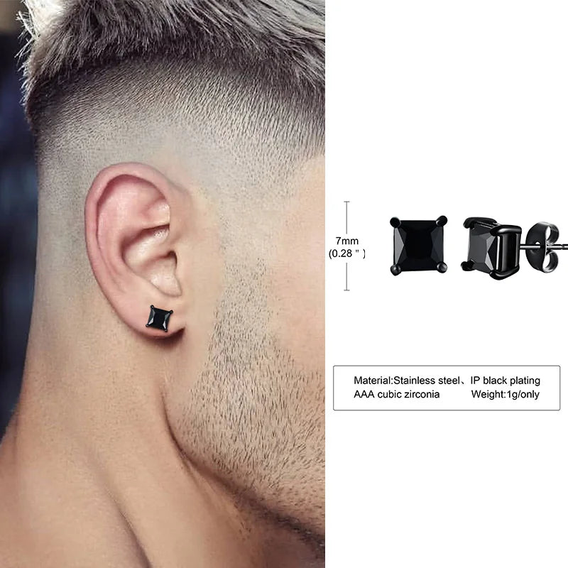 Men Stud Earring,Triangle Pierced Crystal Zircon Stud Earrings,Stainless Steel Tiny Minimalist Studs for Mens Women Jewelry