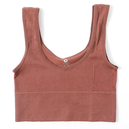 Women Tank Top Ribbed Crop Tops Female Seamless Underwear Wireless Bras Sexy Lingerie Girls Fitness Camis O-neck Sports Camisole