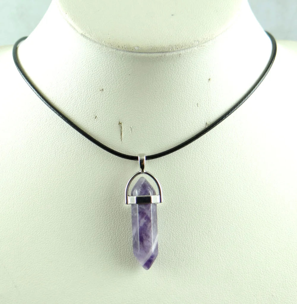Natural stone Quartz crystal Turquoise tiger eye aventurine Hexagonal column pendulum Pendant for diy Jewelry making necklace