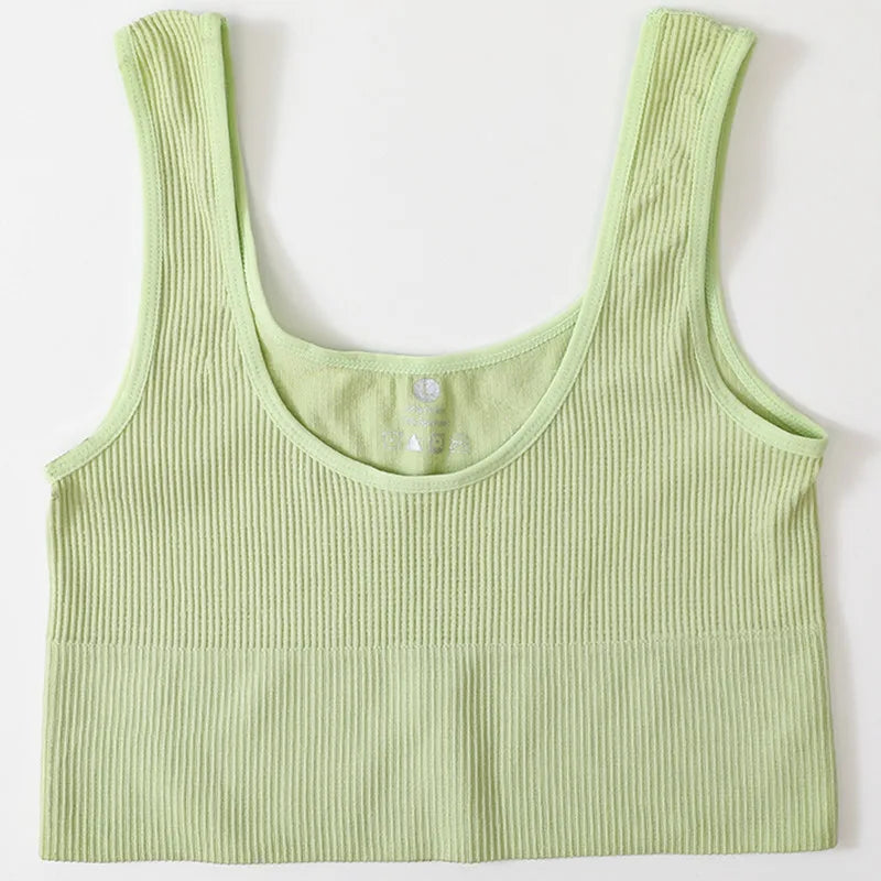 Women Tank Top Ribbed Crop Tops Female Seamless Underwear Wireless Bras Sexy Lingerie Girls Fitness Camis O-neck Sports Camisole