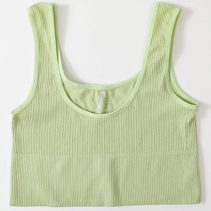 Women Tank Top Ribbed Crop Tops Female Seamless Underwear Wireless Bras Sexy Lingerie Girls Fitness Camis O-neck Sports Camisole