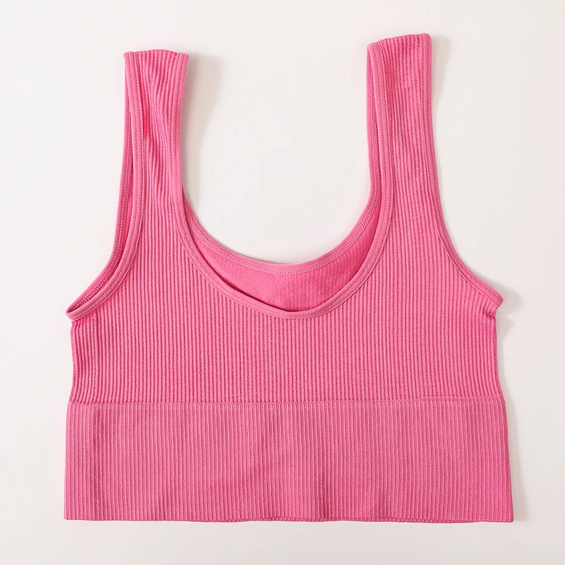 Women Tank Top Ribbed Crop Tops Female Seamless Underwear Wireless Bras Sexy Lingerie Girls Fitness Camis O-neck Sports Camisole