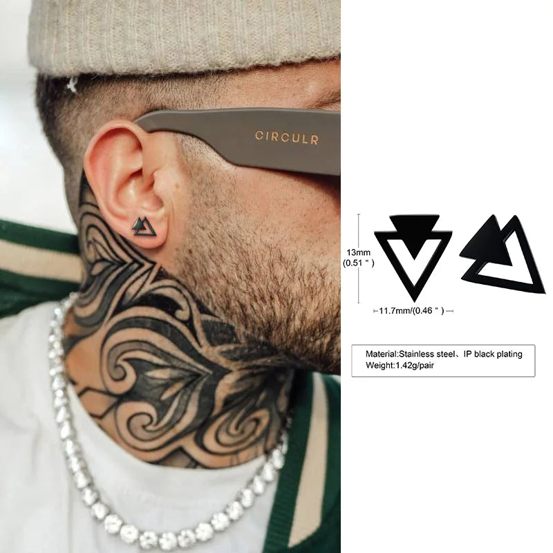 Men Stud Earring,Triangle Pierced Crystal Zircon Stud Earrings,Stainless Steel Tiny Minimalist Studs for Mens Women Jewelry