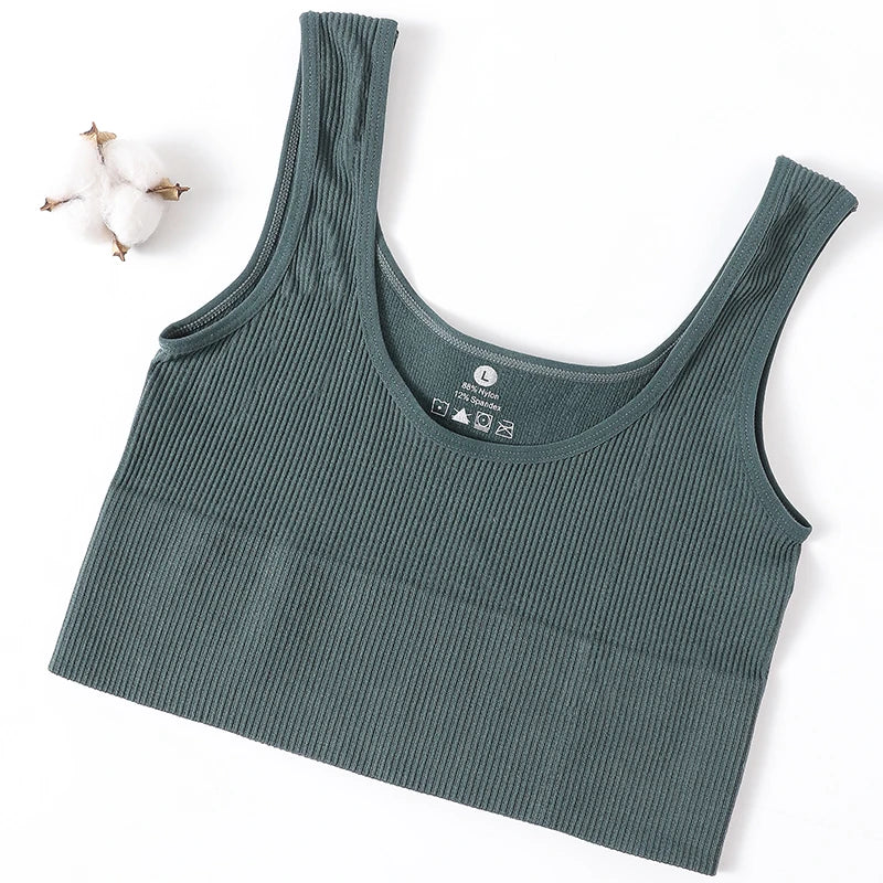 Women Tank Top Ribbed Crop Tops Female Seamless Underwear Wireless Bras Sexy Lingerie Girls Fitness Camis O-neck Sports Camisole