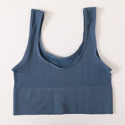 Women Tank Top Ribbed Crop Tops Female Seamless Underwear Wireless Bras Sexy Lingerie Girls Fitness Camis O-neck Sports Camisole