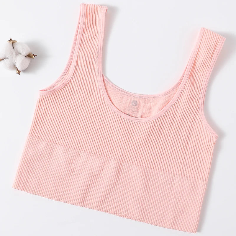 Women Tank Top Ribbed Crop Tops Female Seamless Underwear Wireless Bras Sexy Lingerie Girls Fitness Camis O-neck Sports Camisole