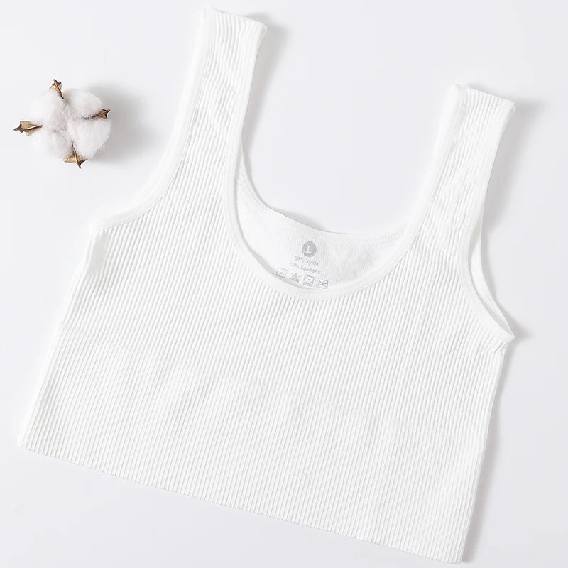 Women Tank Top Ribbed Crop Tops Female Seamless Underwear Wireless Bras Sexy Lingerie Girls Fitness Camis O-neck Sports Camisole