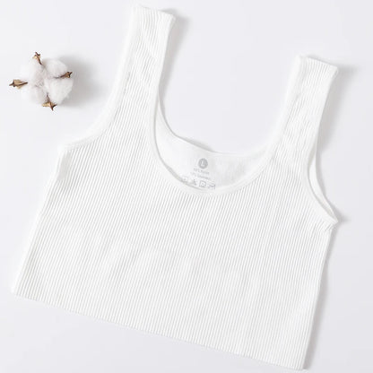 Women Tank Top Ribbed Crop Tops Female Seamless Underwear Wireless Bras Sexy Lingerie Girls Fitness Camis O-neck Sports Camisole