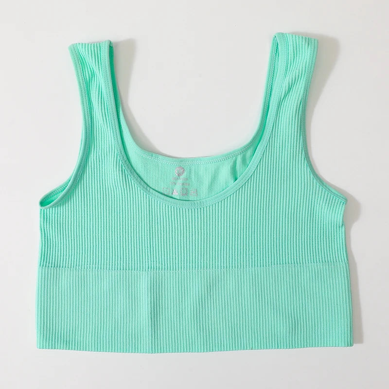 Women Tank Top Ribbed Crop Tops Female Seamless Underwear Wireless Bras Sexy Lingerie Girls Fitness Camis O-neck Sports Camisole