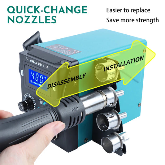 YIHUA 959D-II 700W Rework Station with Easy Plug-pull Nozzles Hot Air Gun Welding Station Digital Temperature Calibration