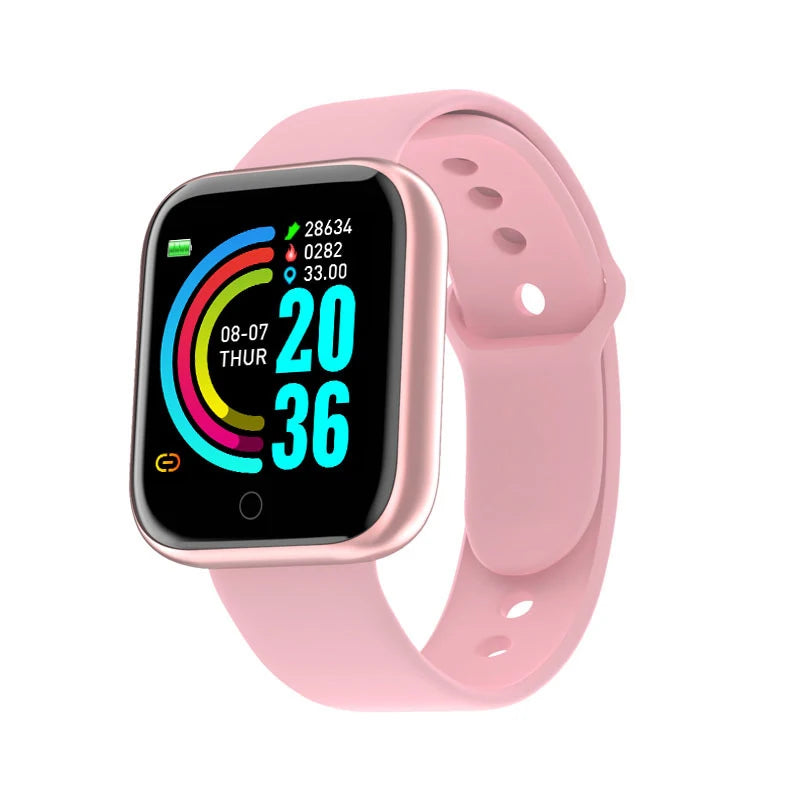 Multifunctional Smart Watch Men Women Bluetooth Connected Phone Music Fitness Sports Bracelet Sleep Monitor Y68 Smartwatch D20 with pink strap and digital fitness tracking display