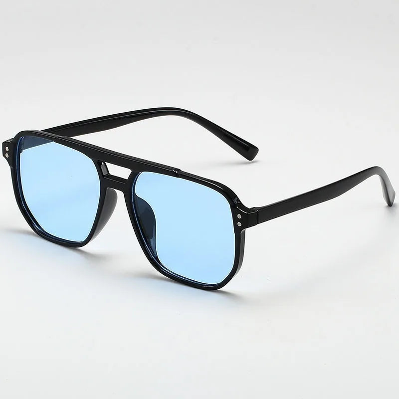 Vintage Men Women Big Sunglasses Men Square Shades Brand Designer Unisex Sun Glasses Black Lense Male Female Sunglasses UV400 with black frame and blue lenses for stylish protection in men's and women's clothing accessories.