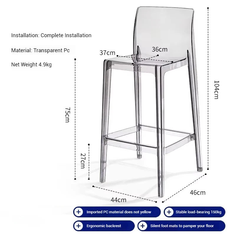 High Dining Bar Chairs Office Nordic Accent Velvet Bar Stools Luxury Transparent Acrylic Design Banqueta Home Furniture HBBC