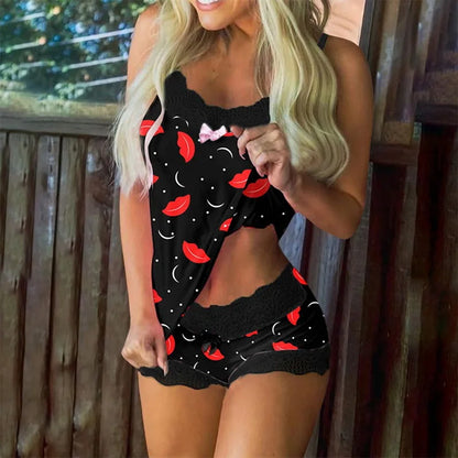 Two Pieces Set Women'S Pajama Shorts Suit Butterfly Pattern Underwear Pijama Lingerie Camisoles Shorts Set Nighty Ladie Homewear