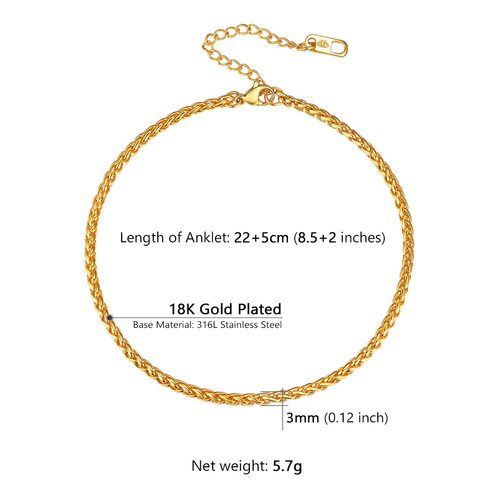 U7 Ankle Bracelets for Women 6mm Flat Curb Cuban Link Snake Figaro Mariner Link Chain Anklets Summer Beach Feet Jewelry Gift