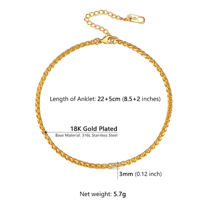 U7 Ankle Bracelets for Women 6mm Flat Curb Cuban Link Snake Figaro Mariner Link Chain Anklets Summer Beach Feet Jewelry Gift