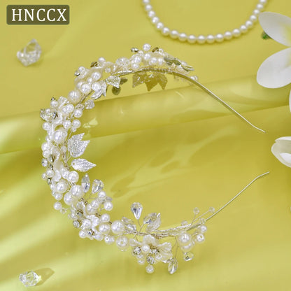 HNCCX Silver Color Alloy Leaves Hair Accessories For Elegant Girls Bride Wedding Hair Jewelry Pearl Headpieces Gift CP603