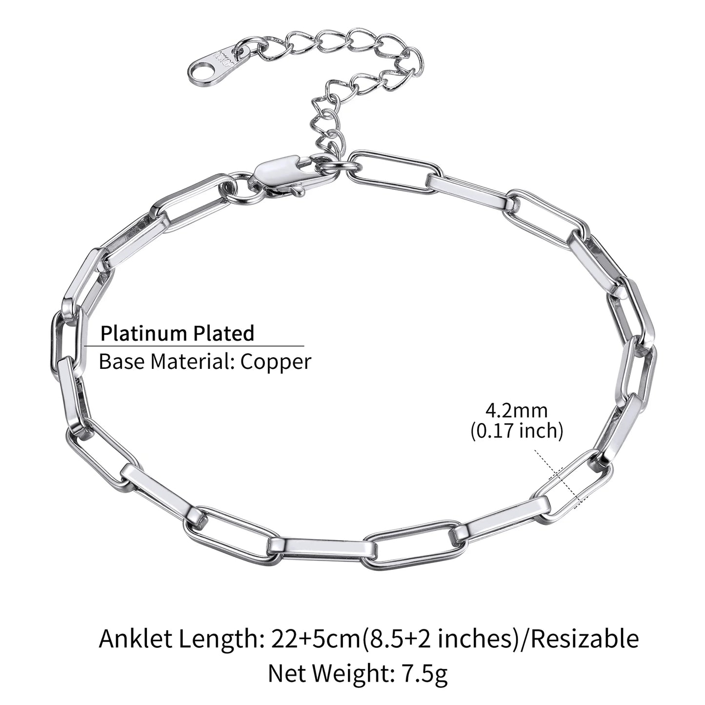 U7 Ankle Bracelets for Women 6mm Flat Curb Cuban Link Snake Figaro Mariner Link Chain Anklets Summer Beach Feet Jewelry Gift