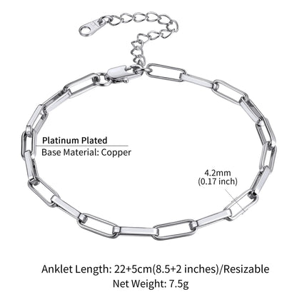 U7 Ankle Bracelets for Women 6mm Flat Curb Cuban Link Snake Figaro Mariner Link Chain Anklets Summer Beach Feet Jewelry Gift