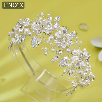 HNCCX Silver Color Alloy Leaves Hair Accessories For Elegant Girls Bride Wedding Hair Jewelry Pearl Headpieces Gift CP603