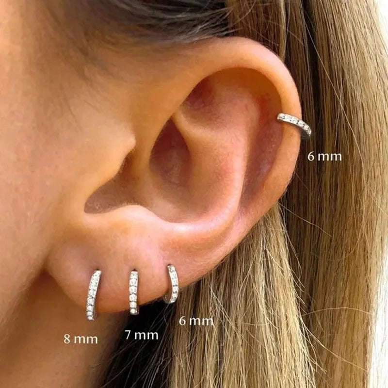 1Pair Stainless Steel Huggie Minimal Hoop Earrings Little Crystal Zirconia Thin Helix Tragus Cartilage Earrings Piercing Jewelry