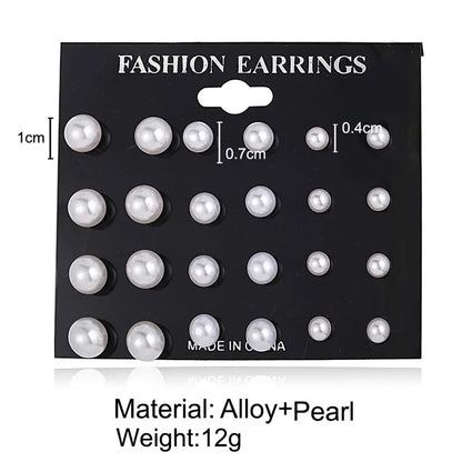 Korean Women Earrings 12 Pair/Set Beige White Pearl Simple Fashion Earrings Wedding Jewelry For Gift Valentine's Day gift