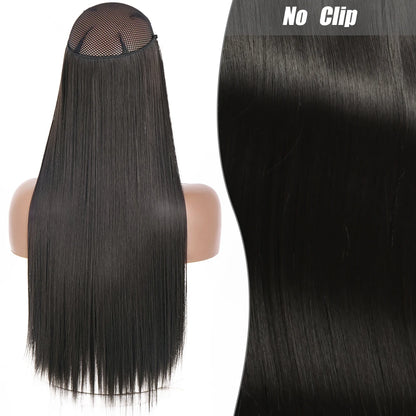 No Clips Natural Hair Extension Synthatic Artificial Long Straight Hairpiece Blonde Black Mixed Color False Hair Piece For Women