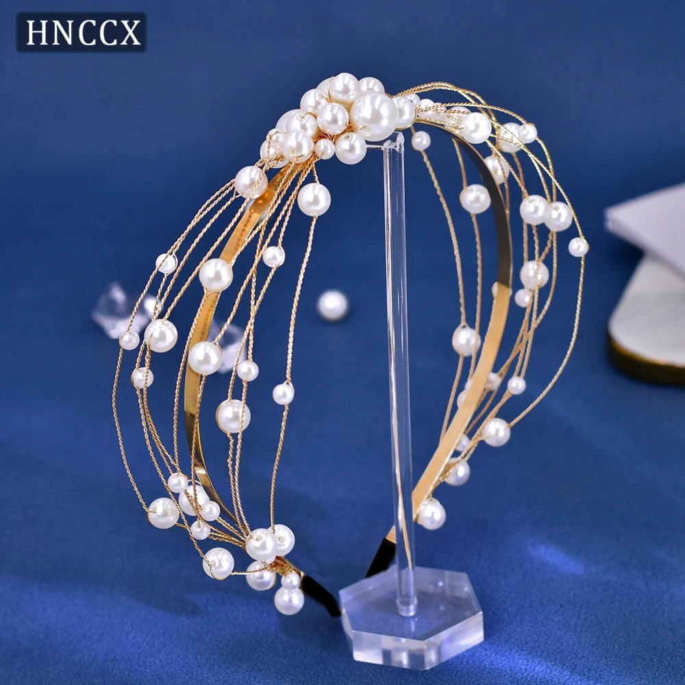 HNCCX Silver Color Alloy Leaves Hair Accessories For Elegant Girls Bride Wedding Hair Jewelry Pearl Headpieces Gift CP603