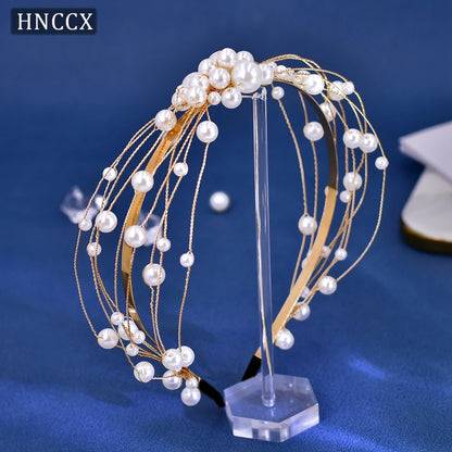 HNCCX Silver Color Alloy Leaves Hair Accessories For Elegant Girls Bride Wedding Hair Jewelry Pearl Headpieces Gift CP603